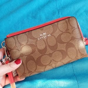 Signature Khaki and Orange Double Wristlet
